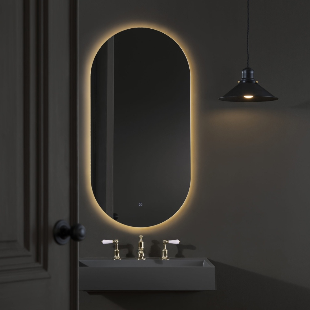 JTP Vision Matt Black LED Illuminated Oval Mirror Lifestyle